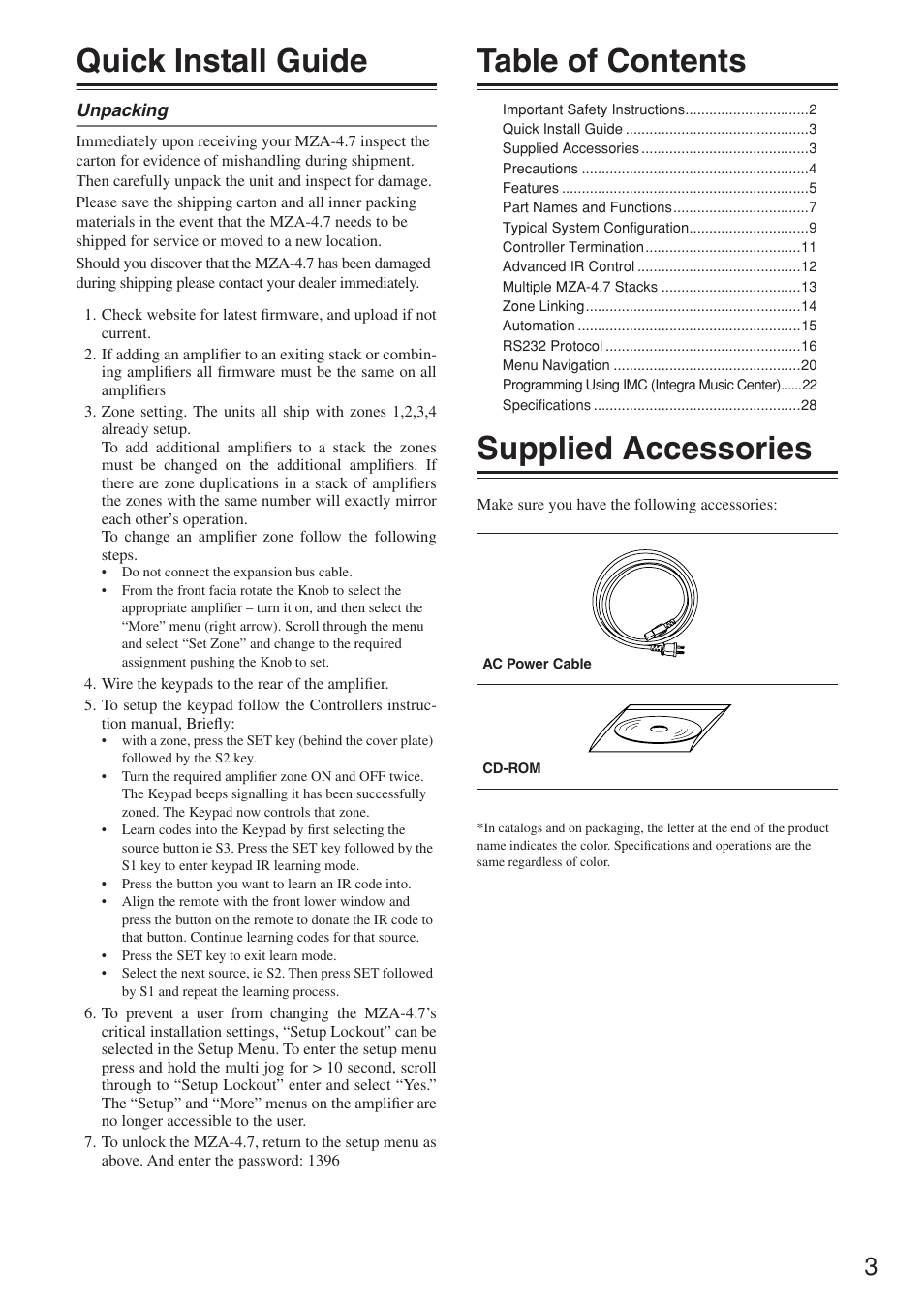 Integra MZA-4.7 User Manual | Page 3 / 28