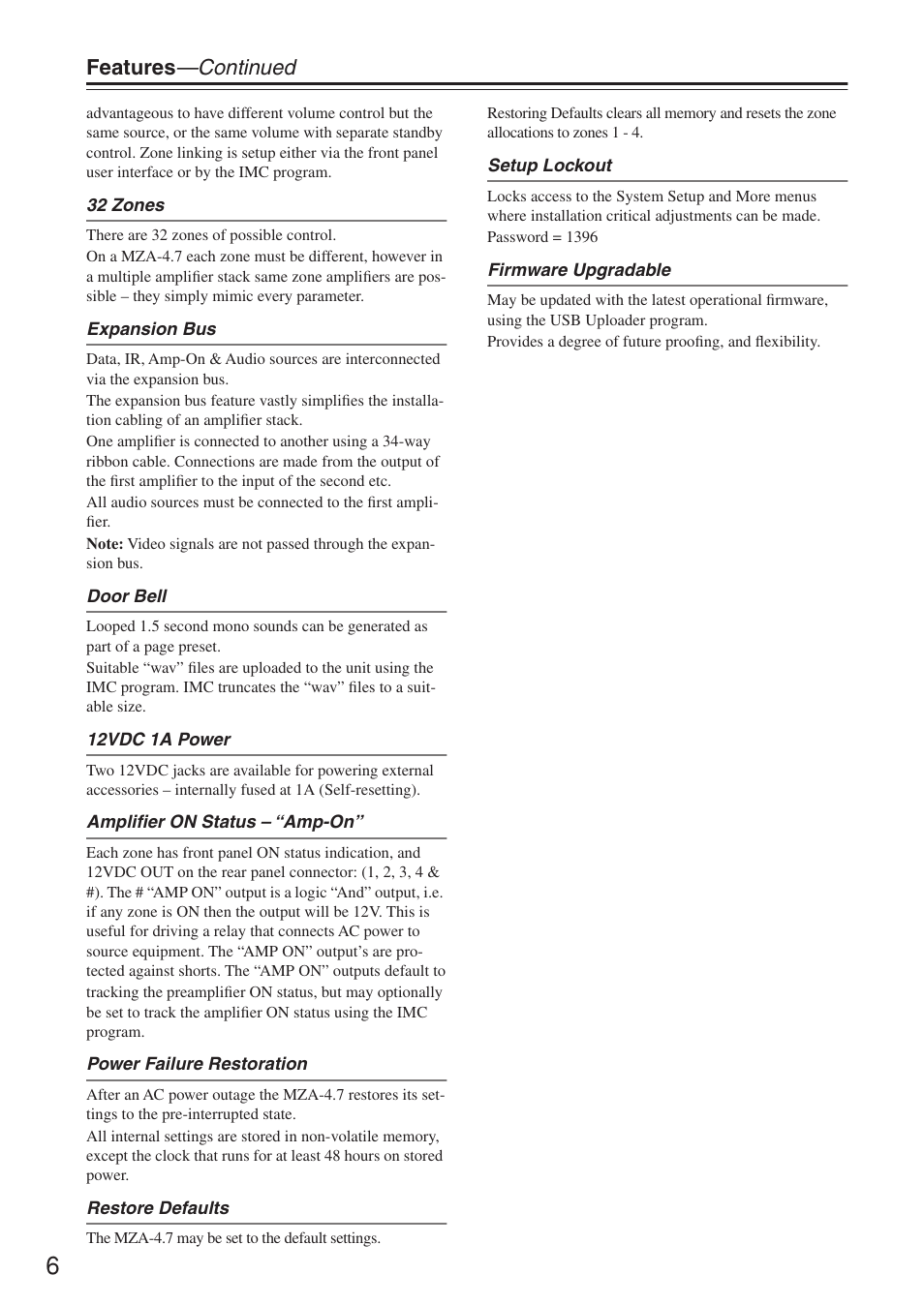 Features —continued | Integra MZA-4.7 User Manual | Page 6 / 28