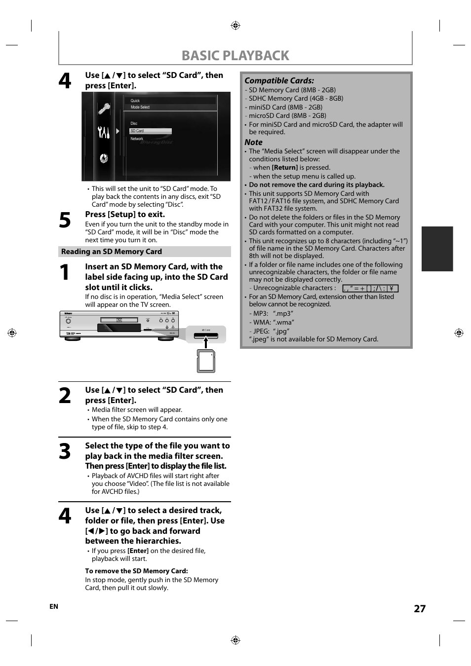 Basic playback | Integra E5SF1UD User Manual | Page 27 / 64
