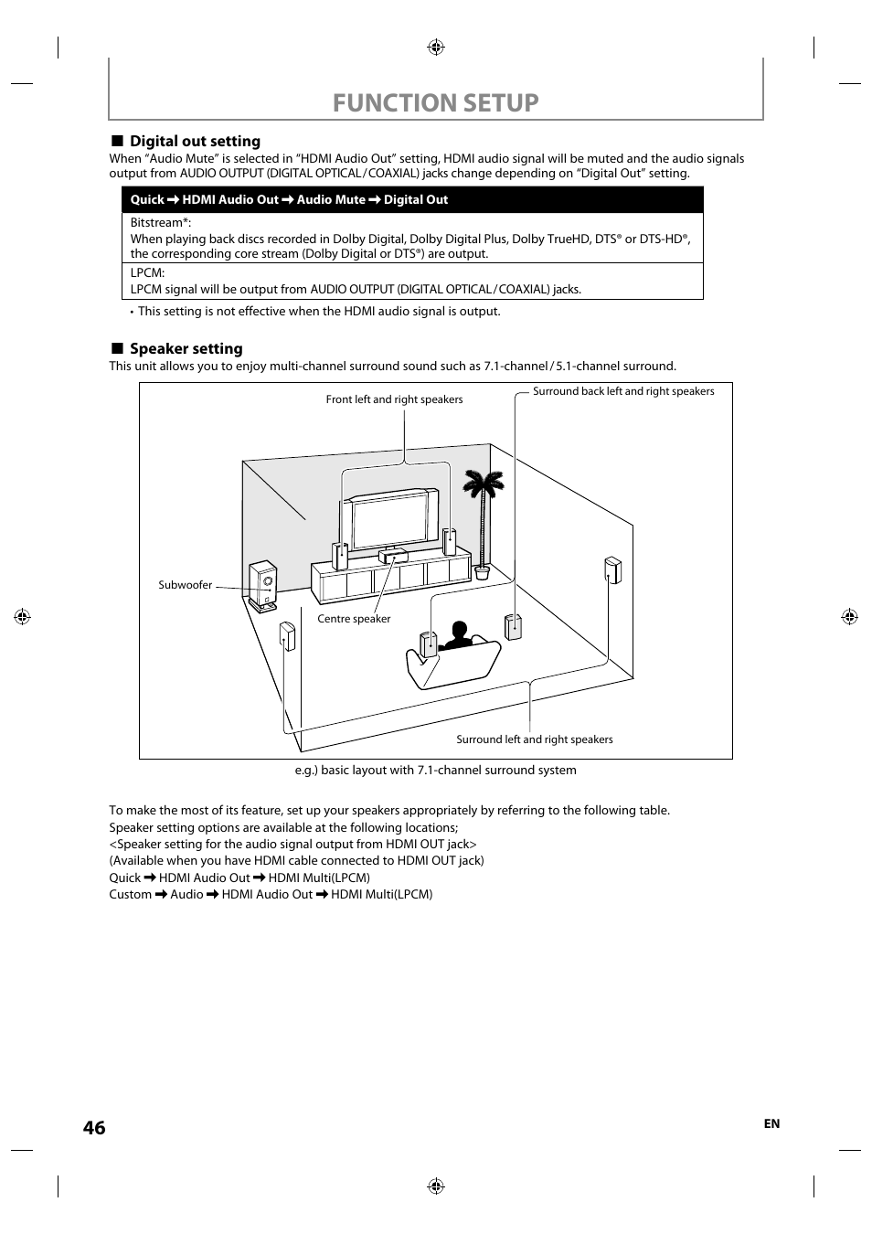 Function setup | Integra E5SF1UD User Manual | Page 46 / 64