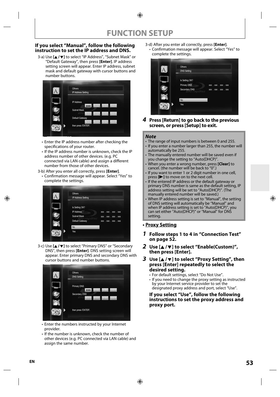 Function setup, Proxy setting y g | Integra E5SF1UD User Manual | Page 53 / 64