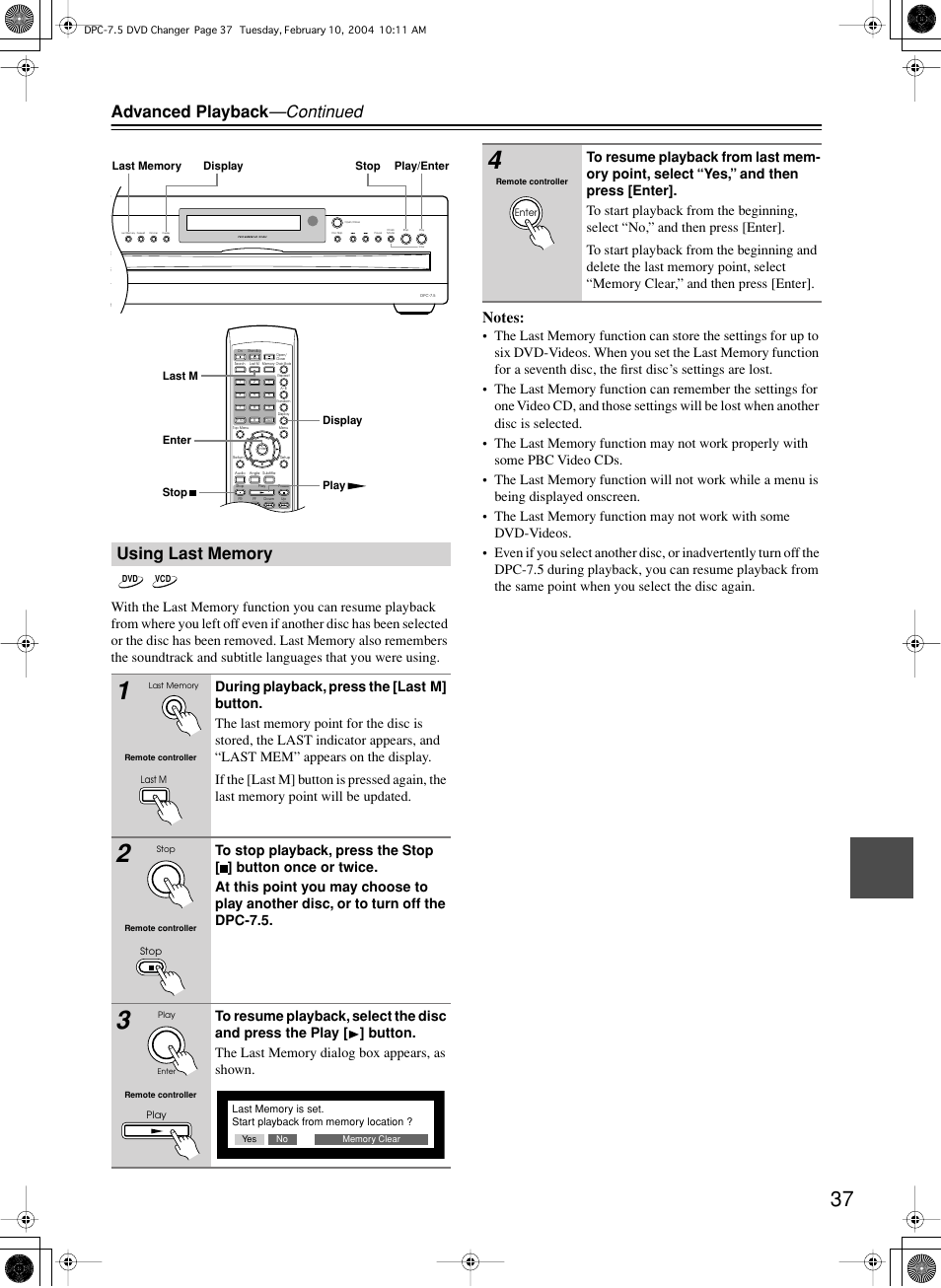 Advanced playback —continued | Integra DPC-7.5 User Manual | Page 37 / 48