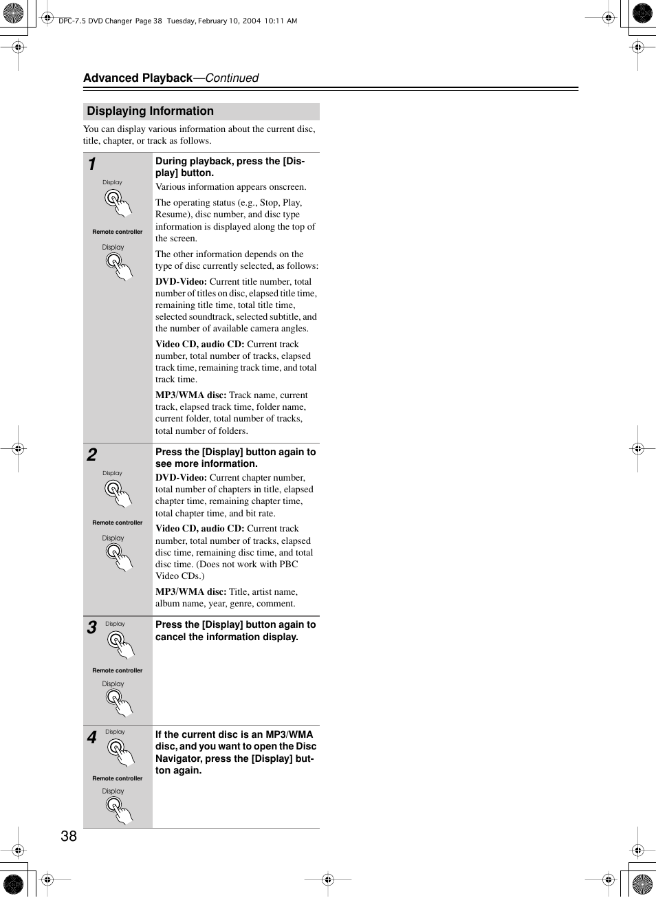 Integra DPC-7.5 User Manual | Page 38 / 48