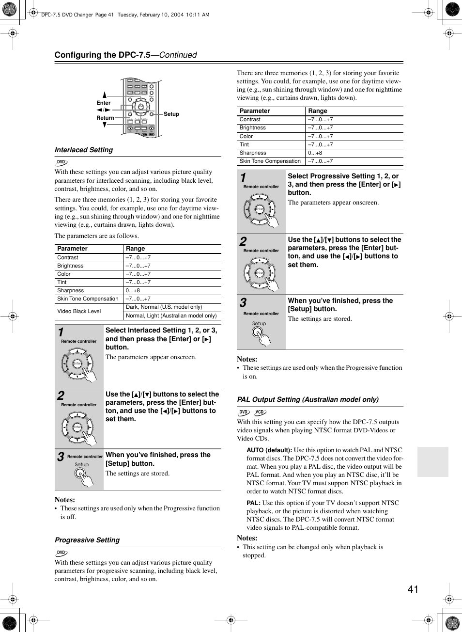 Configuring the dpc-7.5 —continued | Integra DPC-7.5 User Manual | Page 41 / 48