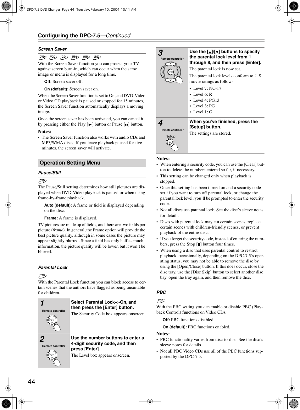 Integra DPC-7.5 User Manual | Page 44 / 48