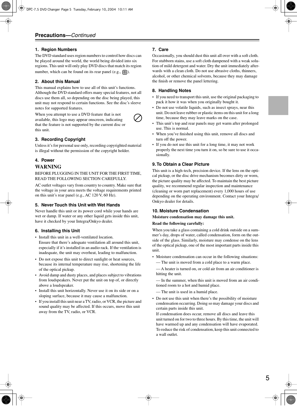 Integra DPC-7.5 User Manual | Page 5 / 48