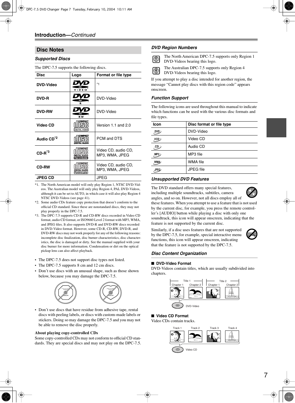 Introduction— continued | Integra DPC-7.5 User Manual | Page 7 / 48