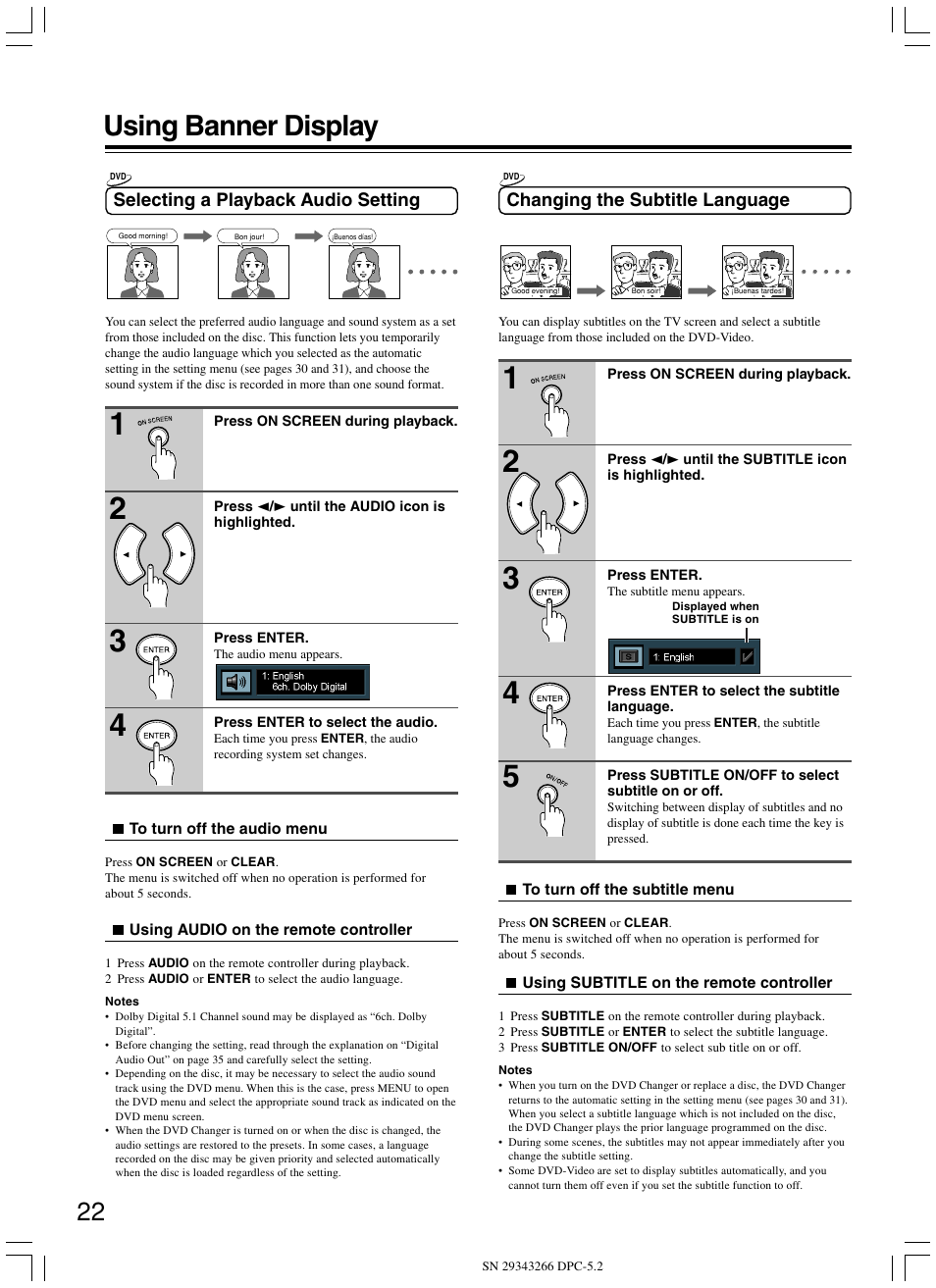 Using banner display | Integra DPC-5.2 User Manual | Page 22 / 40
