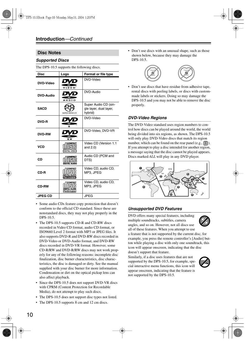 Introduction —continued | Integra DPS-10.5 User Manual | Page 10 / 92