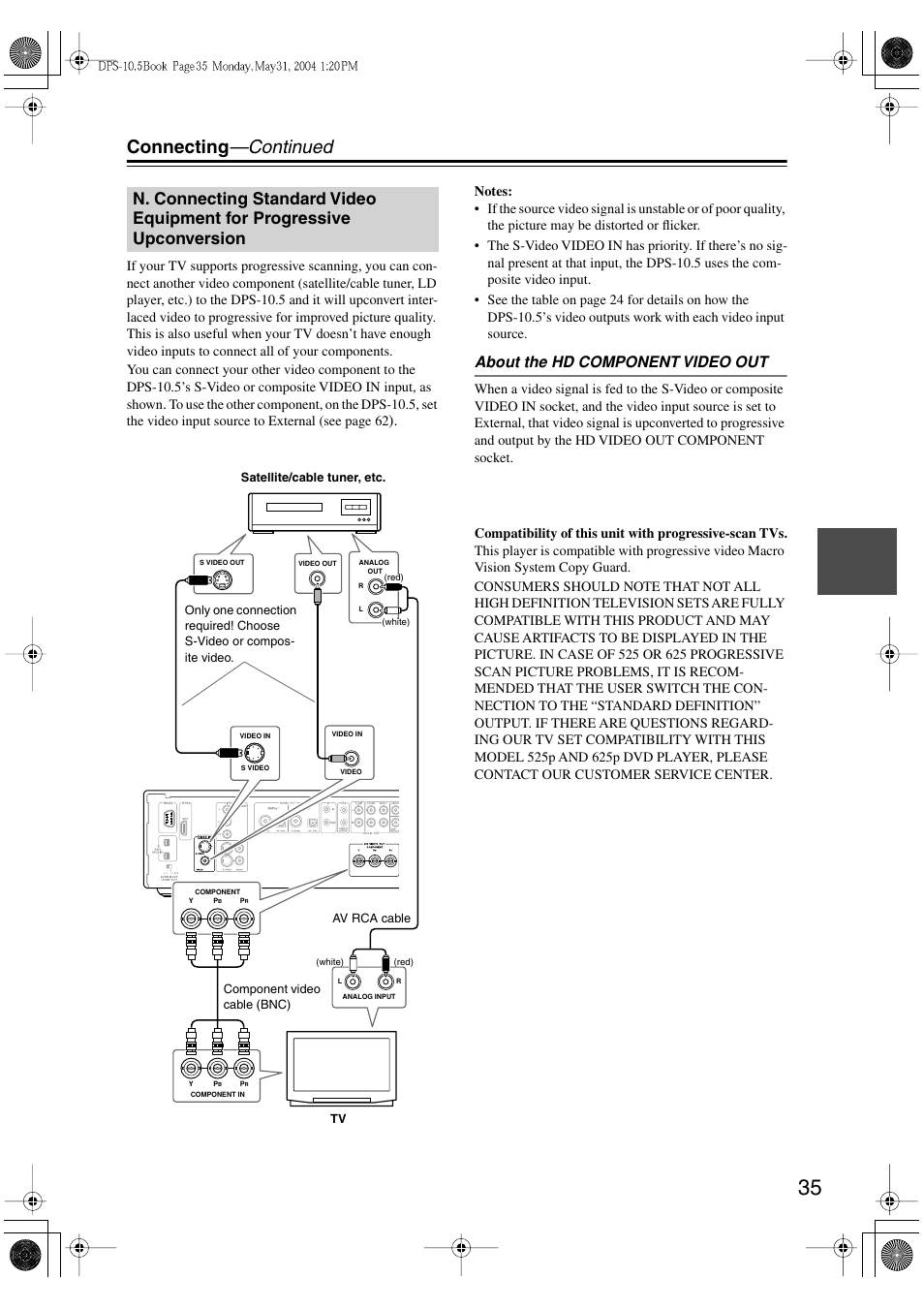 Connecting —continued, About the hd component video out | Integra DPS-10.5 User Manual | Page 35 / 92