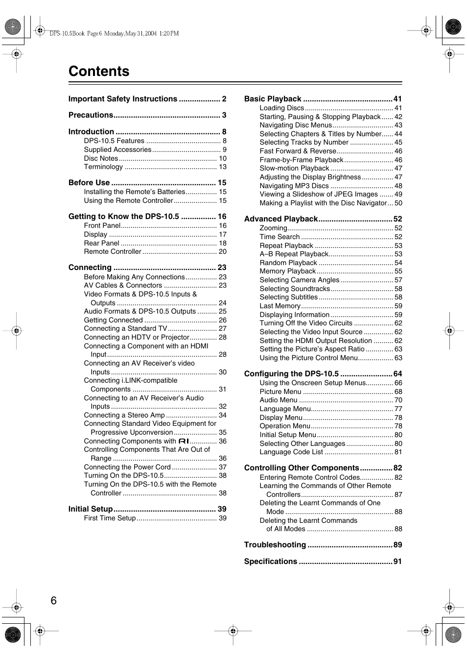 Integra DPS-10.5 User Manual | Page 6 / 92