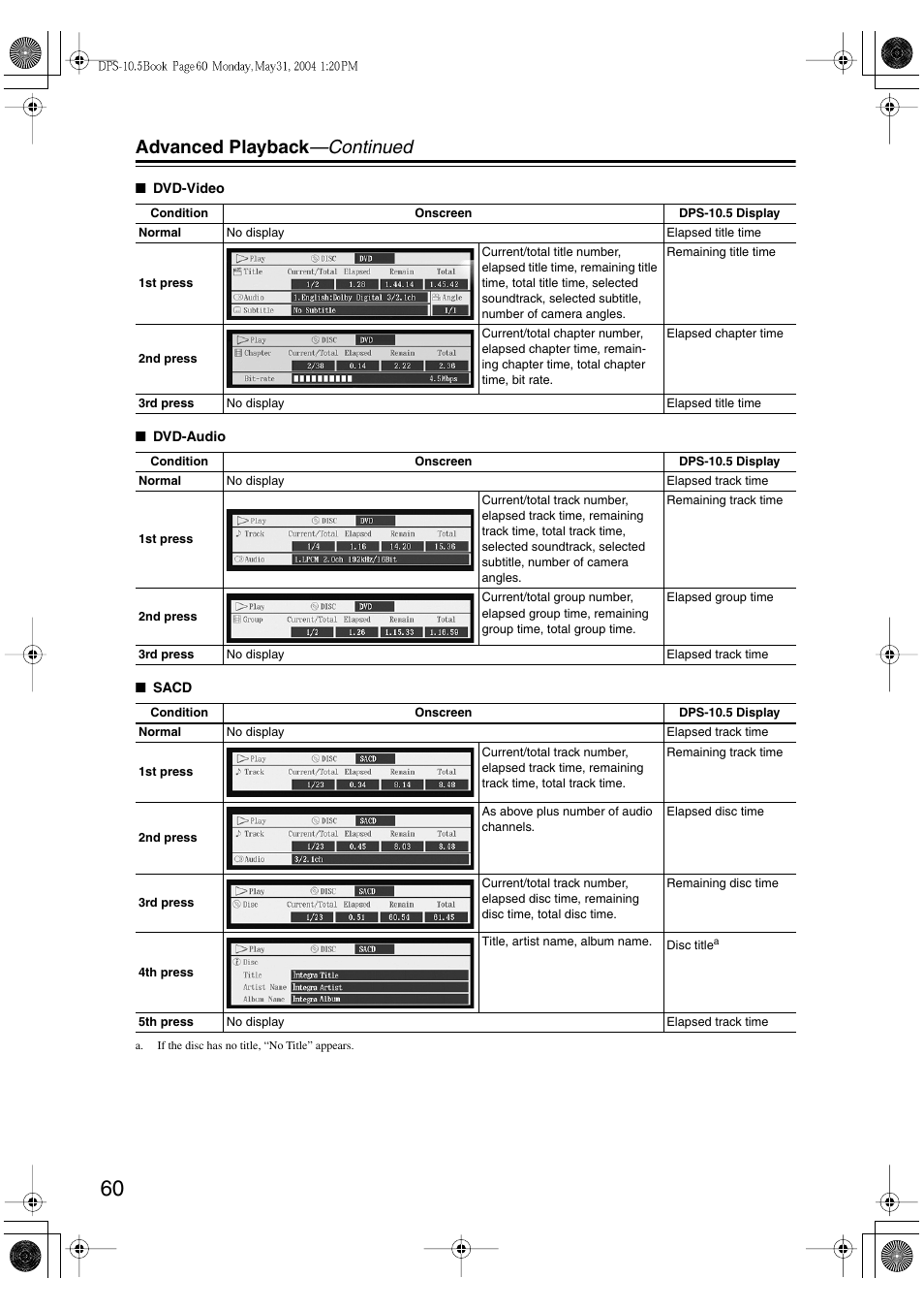 Advanced playback —continued | Integra DPS-10.5 User Manual | Page 60 / 92