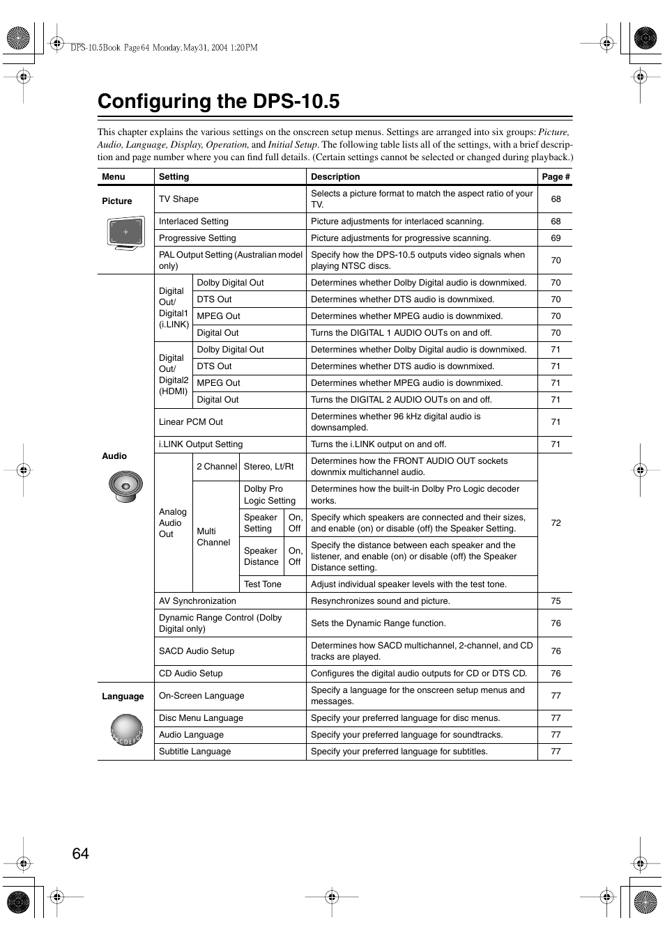 Configuring the dps-10.5 | Integra DPS-10.5 User Manual | Page 64 / 92