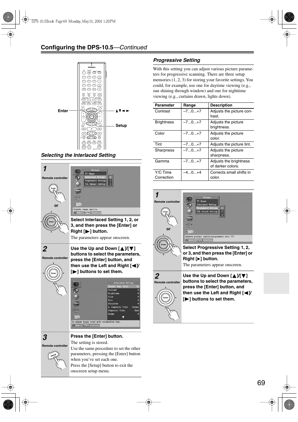 Configuring the dps-10.5 —continued | Integra DPS-10.5 User Manual | Page 69 / 92