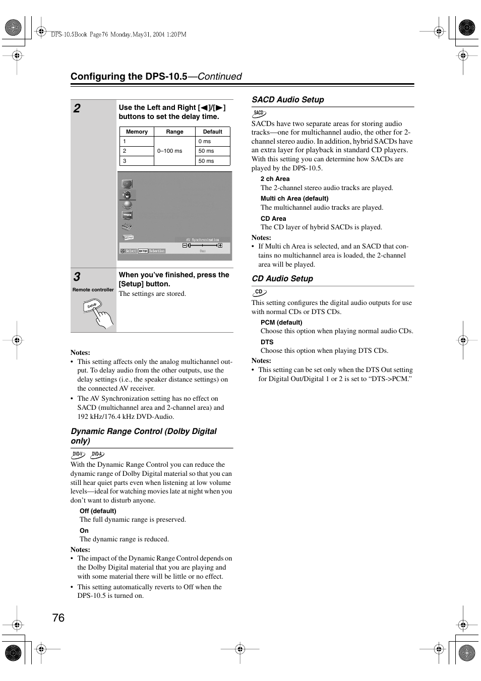 Configuring the dps-10.5 —continued | Integra DPS-10.5 User Manual | Page 76 / 92