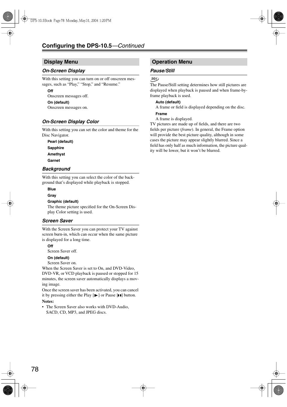 Configuring the dps-10.5 —continued | Integra DPS-10.5 User Manual | Page 78 / 92