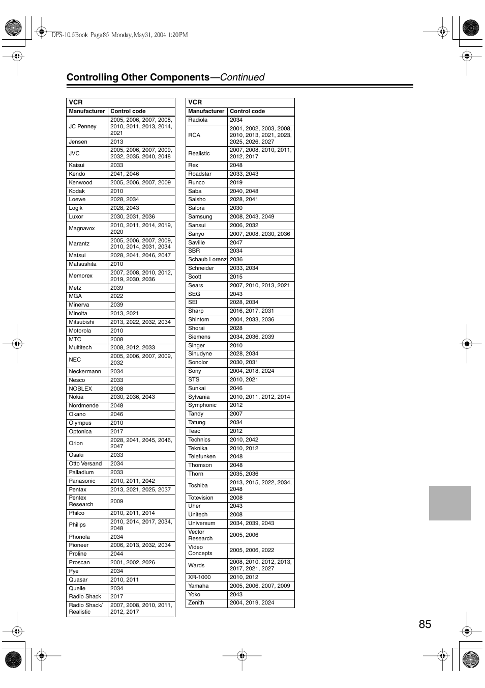 Controlling other components —continued | Integra DPS-10.5 User Manual | Page 85 / 92