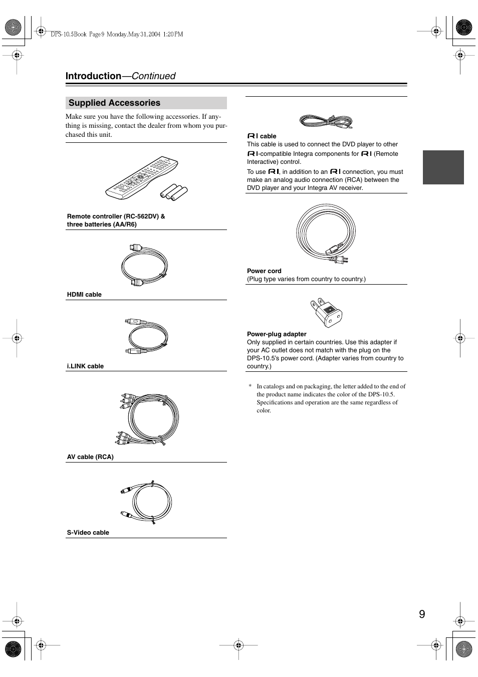 Introduction —continued | Integra DPS-10.5 User Manual | Page 9 / 92