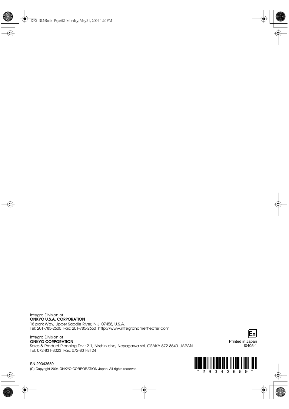 Integra DPS-10.5 User Manual | Page 92 / 92