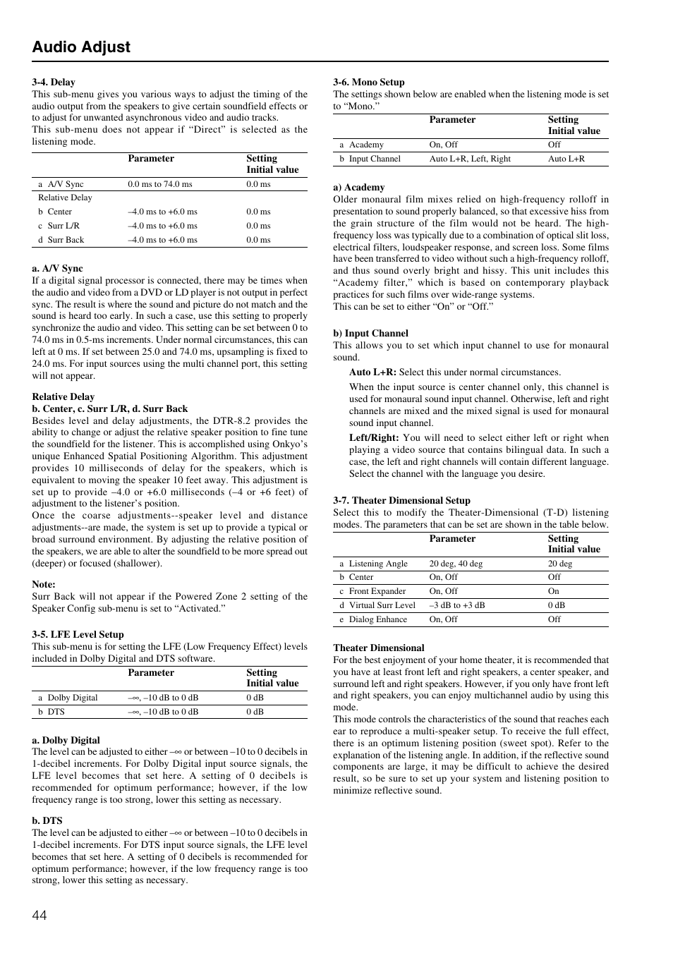 Audio adjust | Integra DTR-8.2 User Manual | Page 44 / 88
