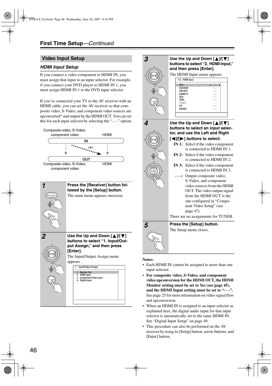 First time setup —continued, Video input setup | Integra DTR-6.8 User Manual | Page 46 / 126