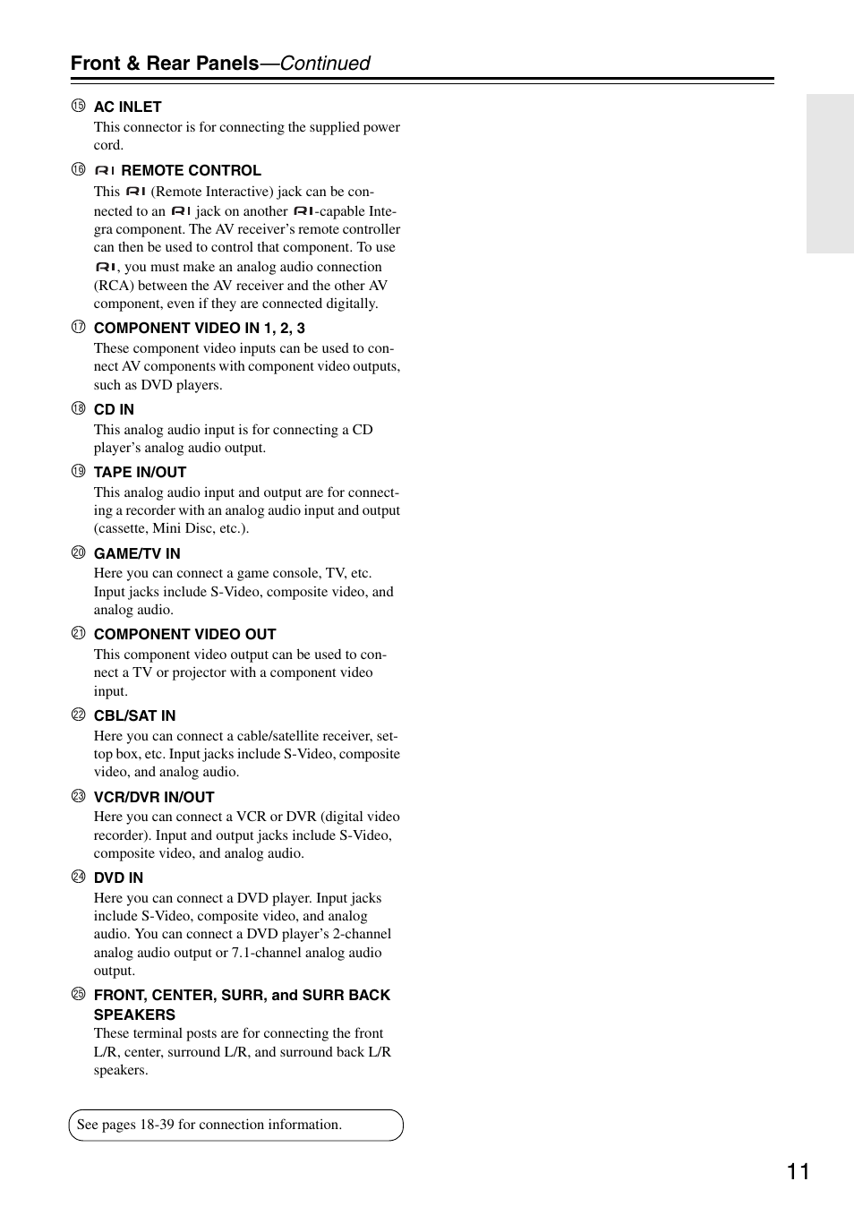 Front & rear panels —continued | Integra DTR-5.8 User Manual | Page 11 / 100
