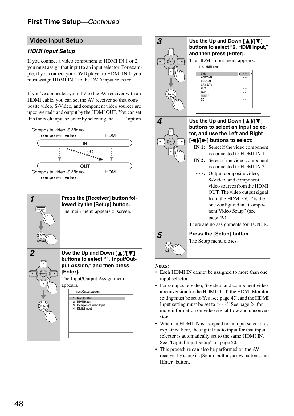 First time setup —continued, Video input setup | Integra DTR-5.8 User Manual | Page 48 / 100