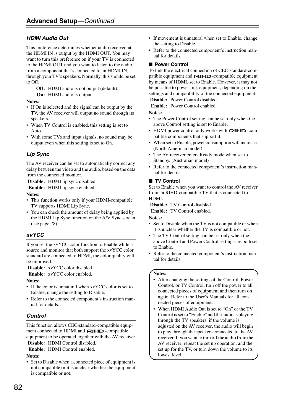 Advanced setup —continued | Integra DTR-5.8 User Manual | Page 82 / 100