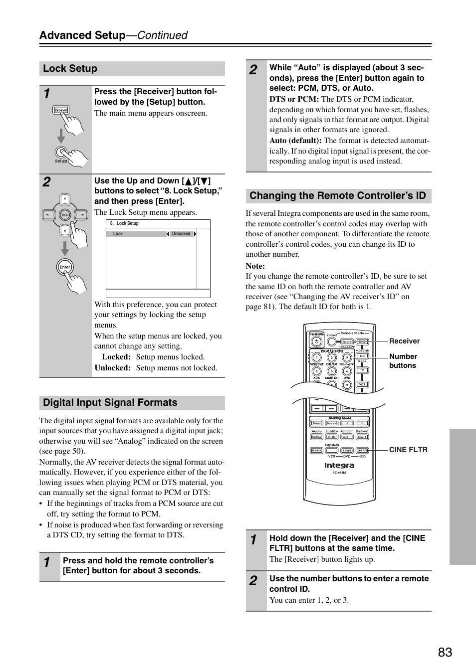 Advanced setup —continued | Integra DTR-5.8 User Manual | Page 83 / 100