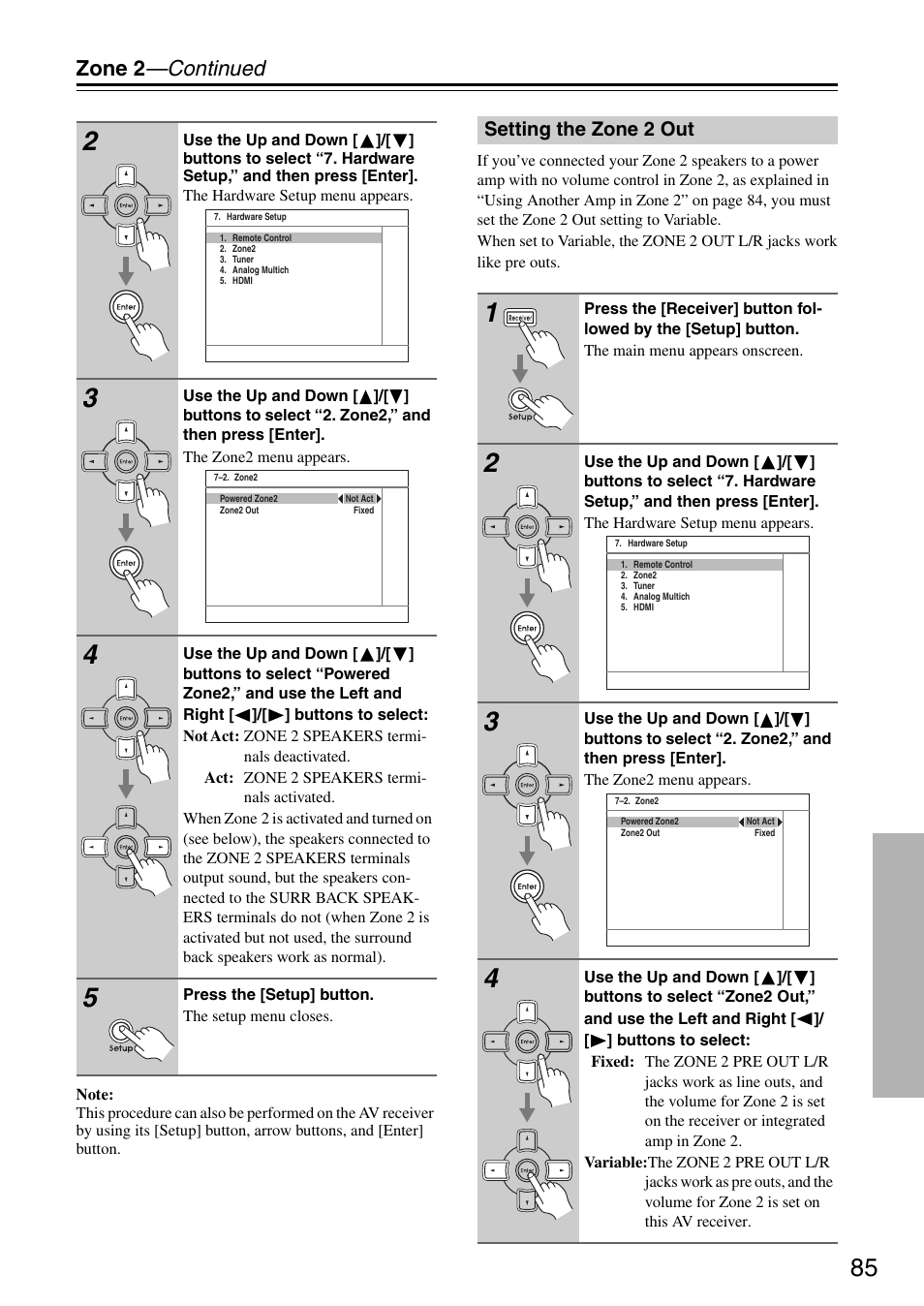 Zone 2 —continued, Setting the zone 2 out | Integra DTR-5.8 User Manual | Page 85 / 100