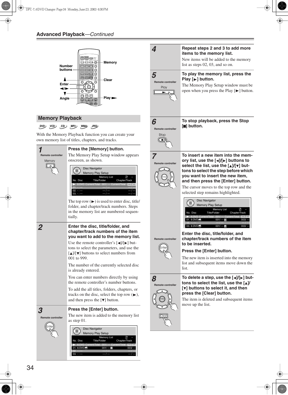 Advanced playback —continued | Integra DPC-7.4 User Manual | Page 34 / 48