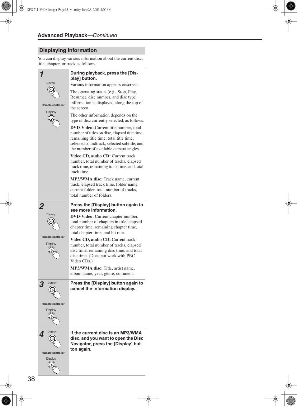 Integra DPC-7.4 User Manual | Page 38 / 48