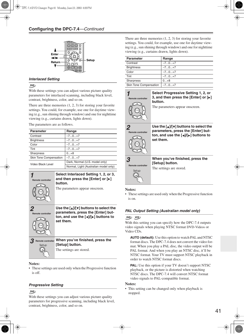 Configuring the dpc-7.4 —continued | Integra DPC-7.4 User Manual | Page 41 / 48