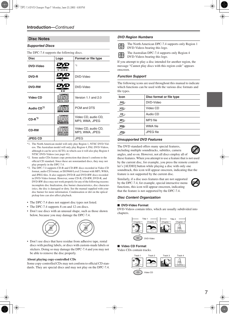 Introduction— continued | Integra DPC-7.4 User Manual | Page 7 / 48