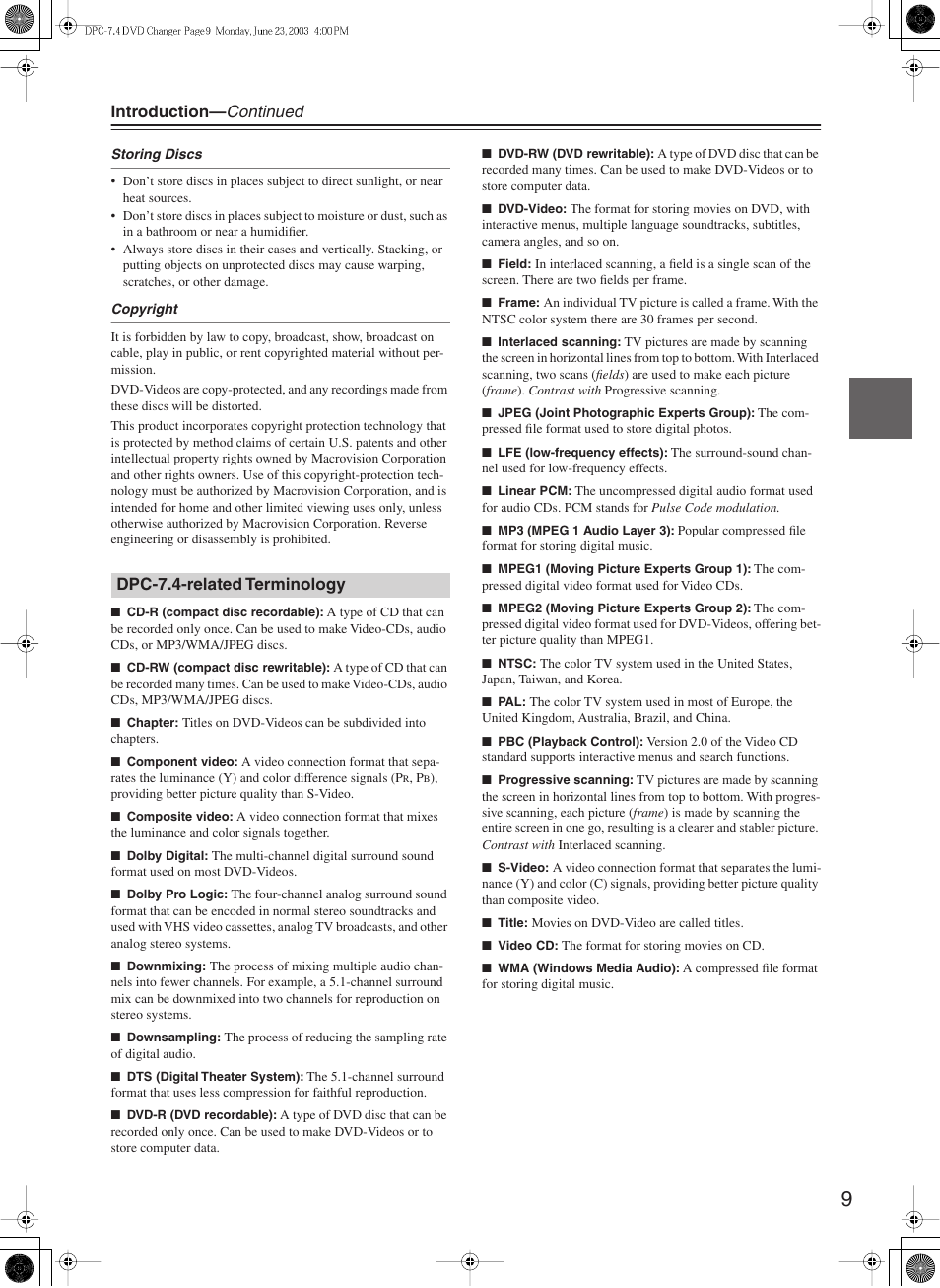 Introduction— continued, Dpc-7.4-related terminology | Integra DPC-7.4 User Manual | Page 9 / 48