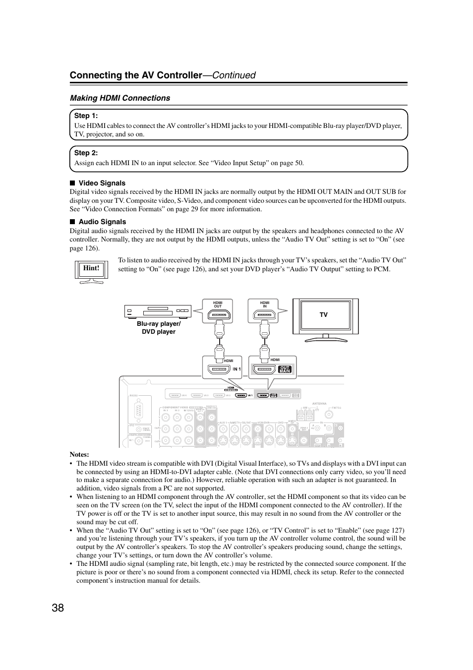 Connecting the av controller —continued | Integra DHC-9.9 User Manual | Page 38 / 148