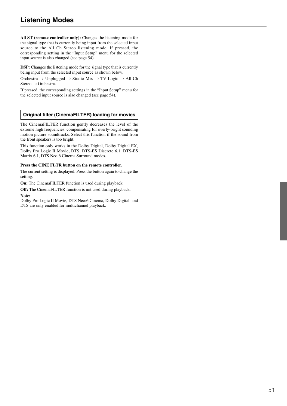 Listening modes | Integra DTR-5.3 User Manual | Page 51 / 80