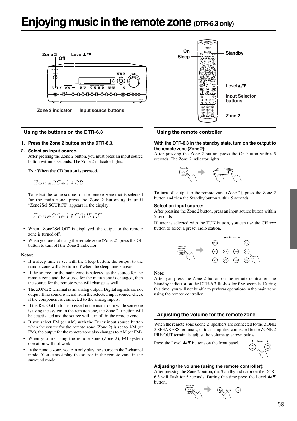 Enjoying music in the remote zone, Dtr-6.3 only) | Integra DTR-5.3 User Manual | Page 59 / 80