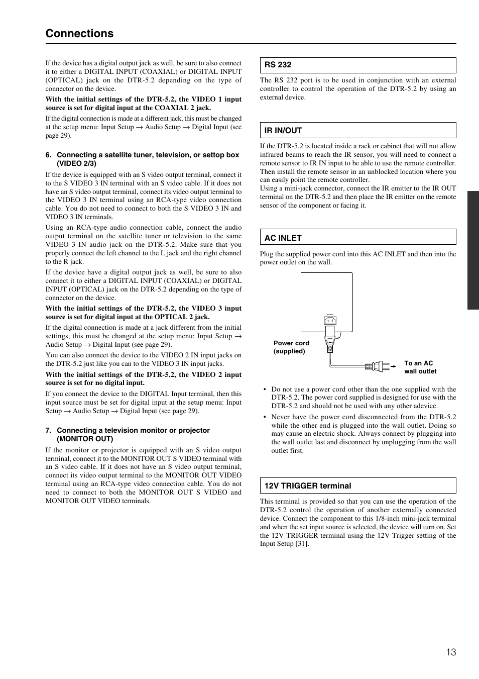 Connections | Integra DTR-5.2 User Manual | Page 13 / 52