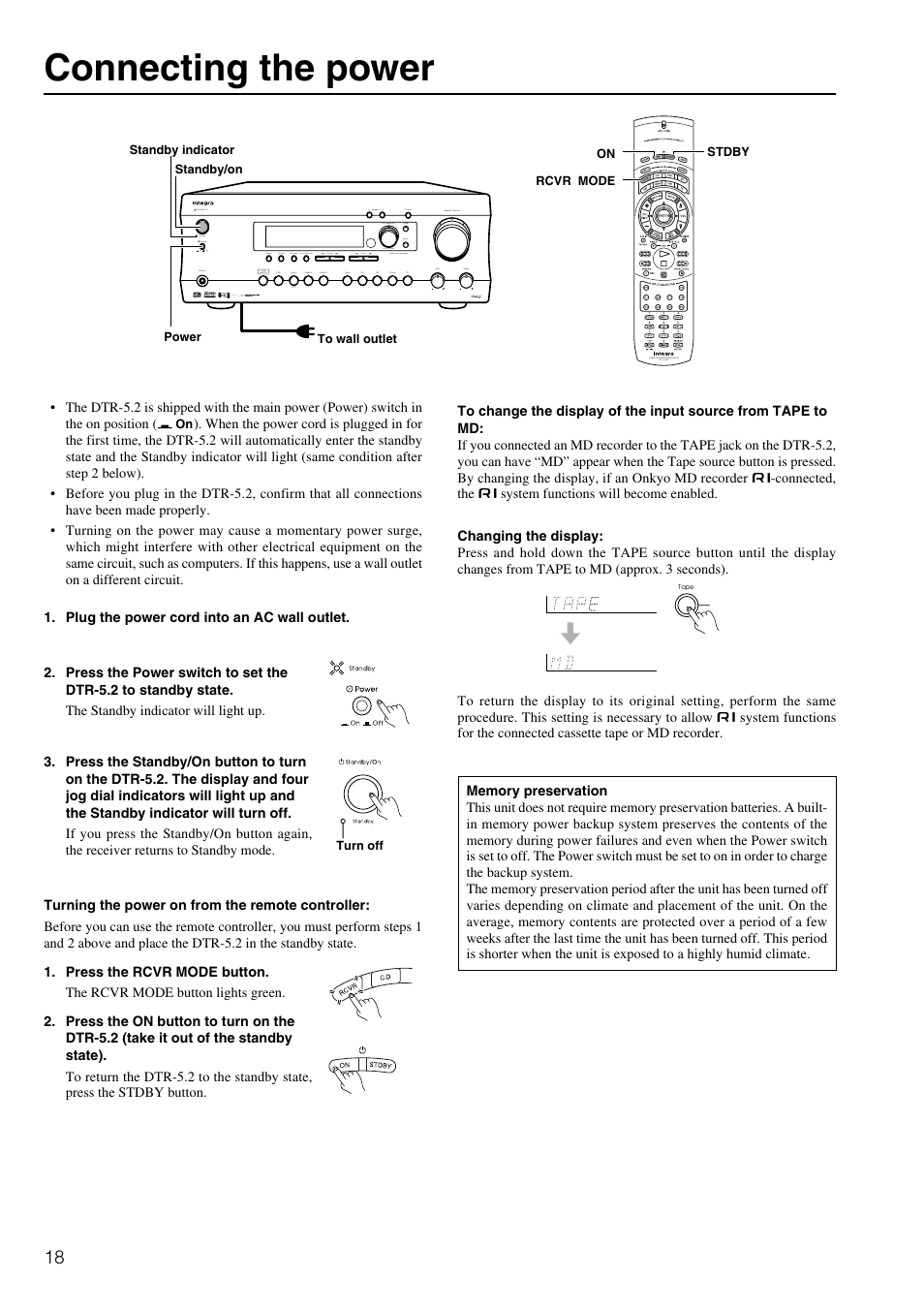 Connecting the power | Integra DTR-5.2 User Manual | Page 18 / 52