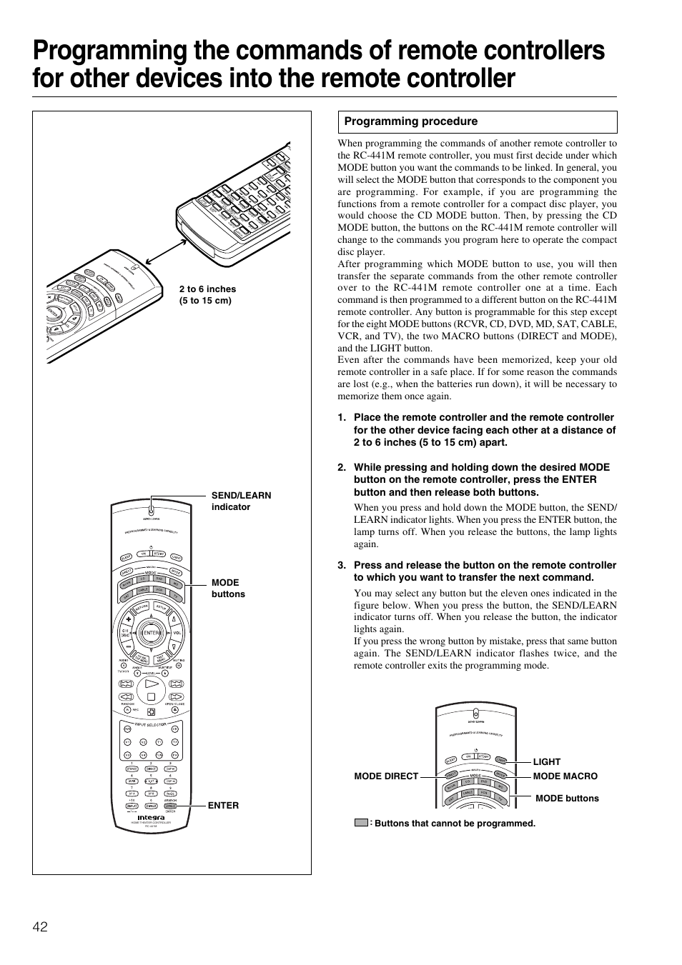 Programming procedure, Light mode macro mode direct, Enter | Integra DTR-5.2 User Manual | Page 42 / 52
