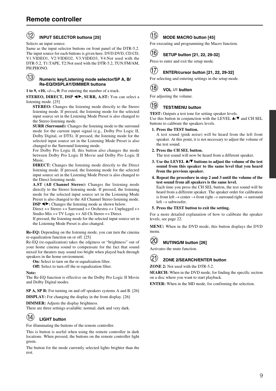 Remote controller | Integra DTR-5.2 User Manual | Page 9 / 52