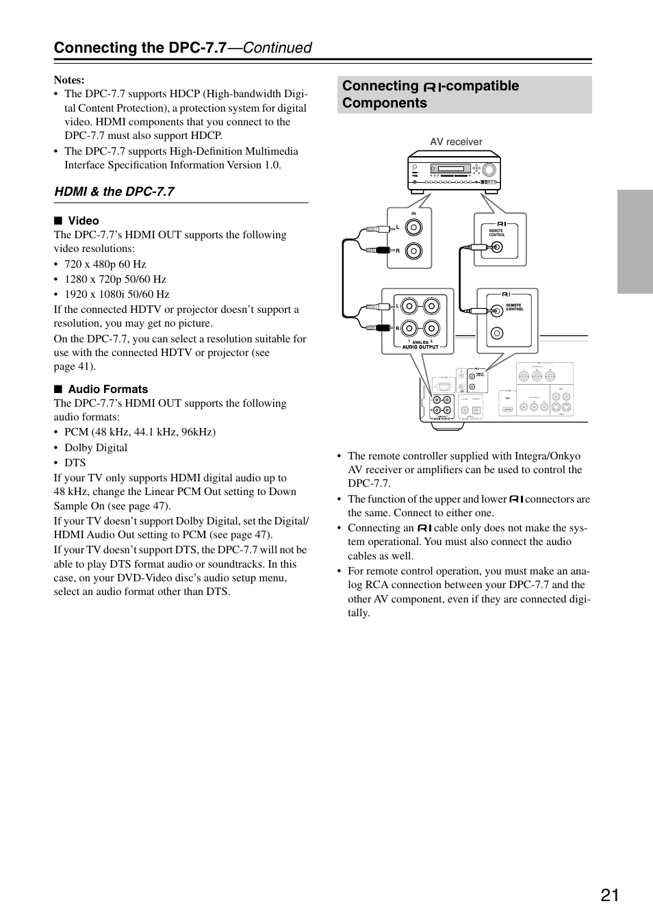 Connecting -compatible components, Connecting -compatible, Components | Connecting the dpc-7.7 —continued | Integra DPC-7.7 User Manual | Page 21 / 56