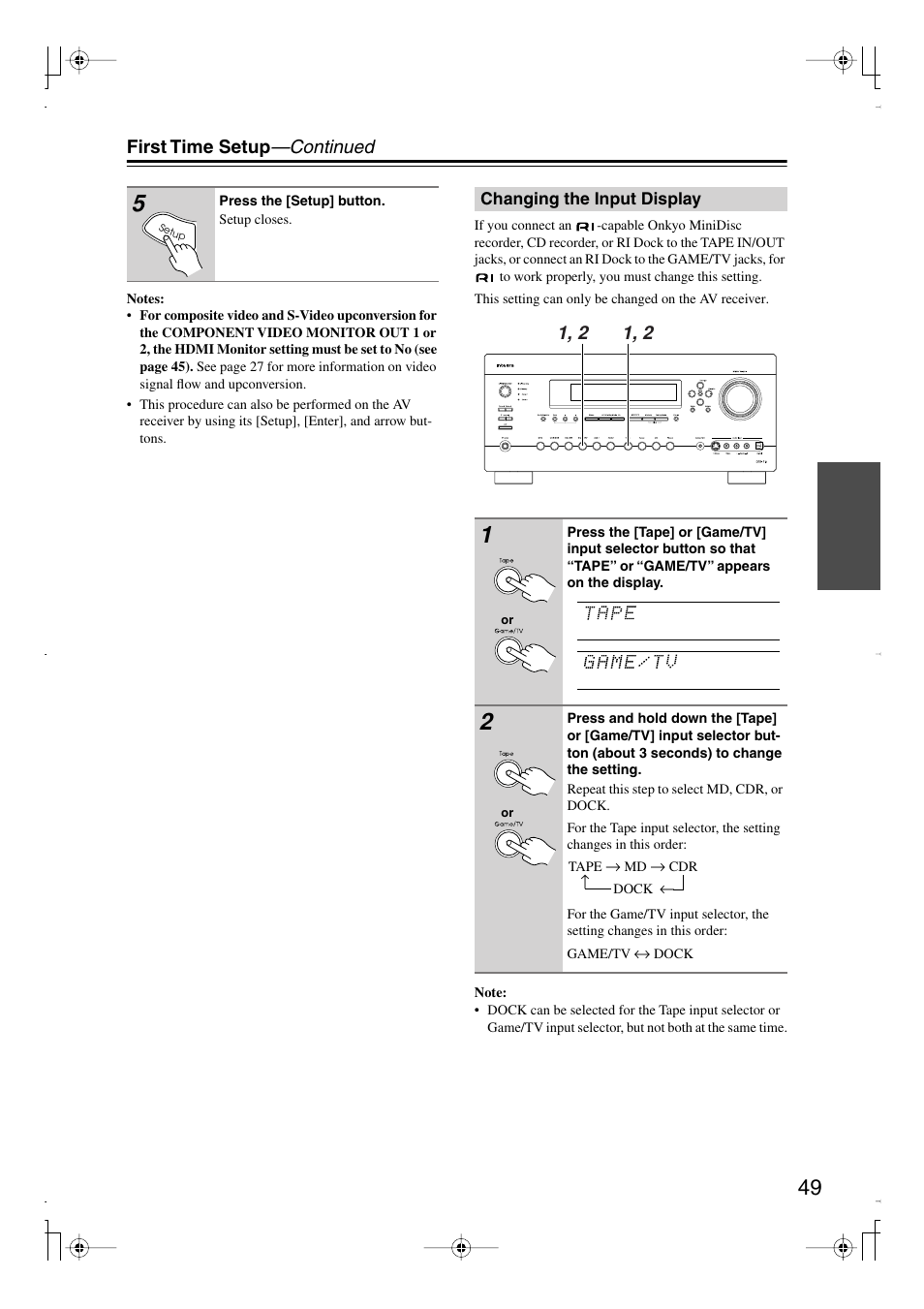 Changing the input display | Integra DTR-7.8 User Manual | Page 49 / 128