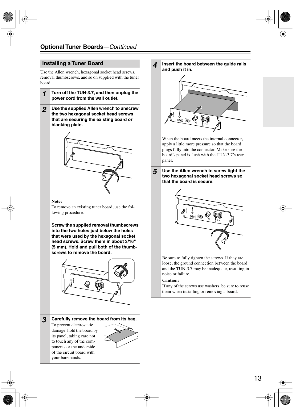 Installing a tuner board | Integra TUN-3.7 User Manual | Page 13 / 32