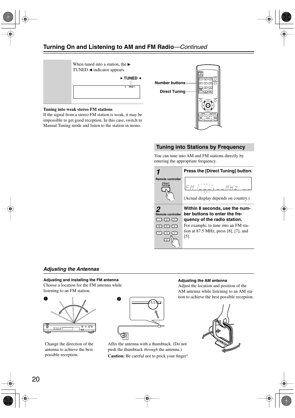 Tuning into stations by frequency, Uttons (20, Utton (20 | Integra TUN-3.7 User Manual | Page 20 / 32