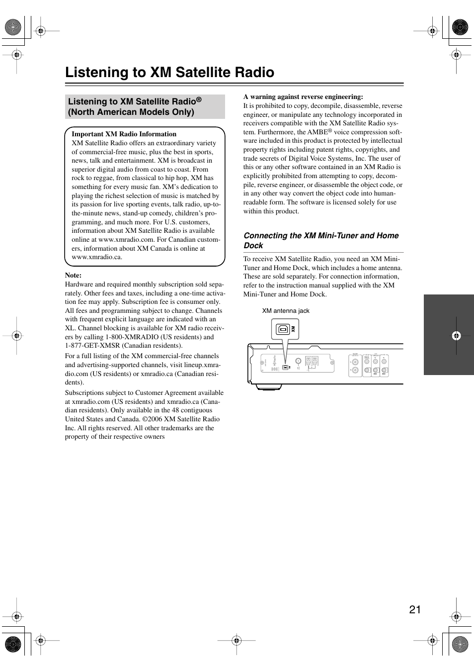 Listening to xm satellite radio | Integra TUN-3.7 User Manual | Page 21 / 32