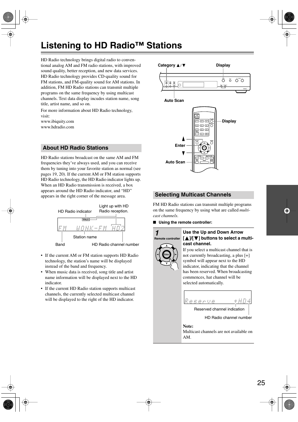 Listening to hd radio™ stations, About hd radio stations, Selecting multicast channels | Integra TUN-3.7 User Manual | Page 25 / 32