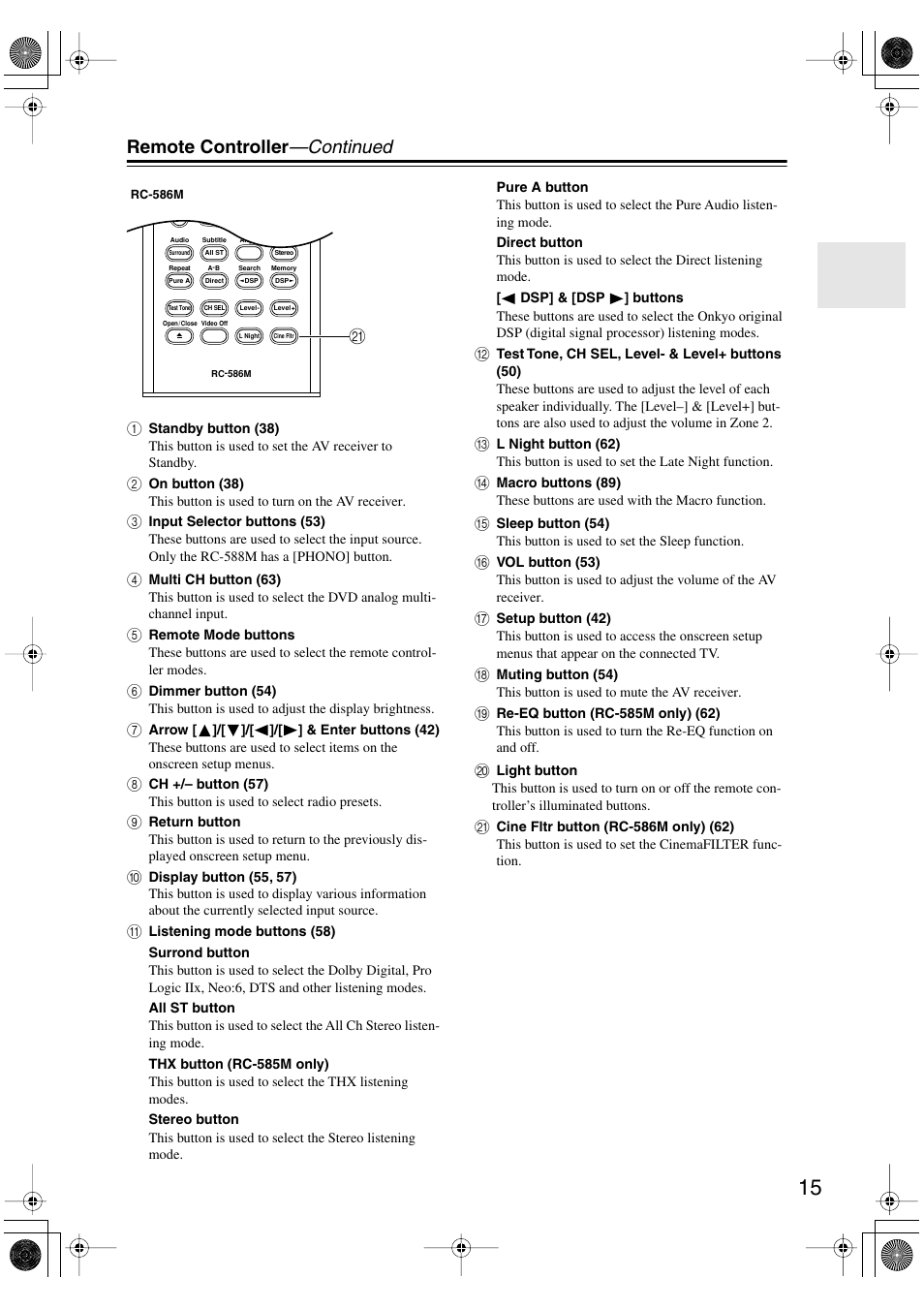 Remote controller —continued | Integra DTR-5.5 User Manual | Page 15 / 96