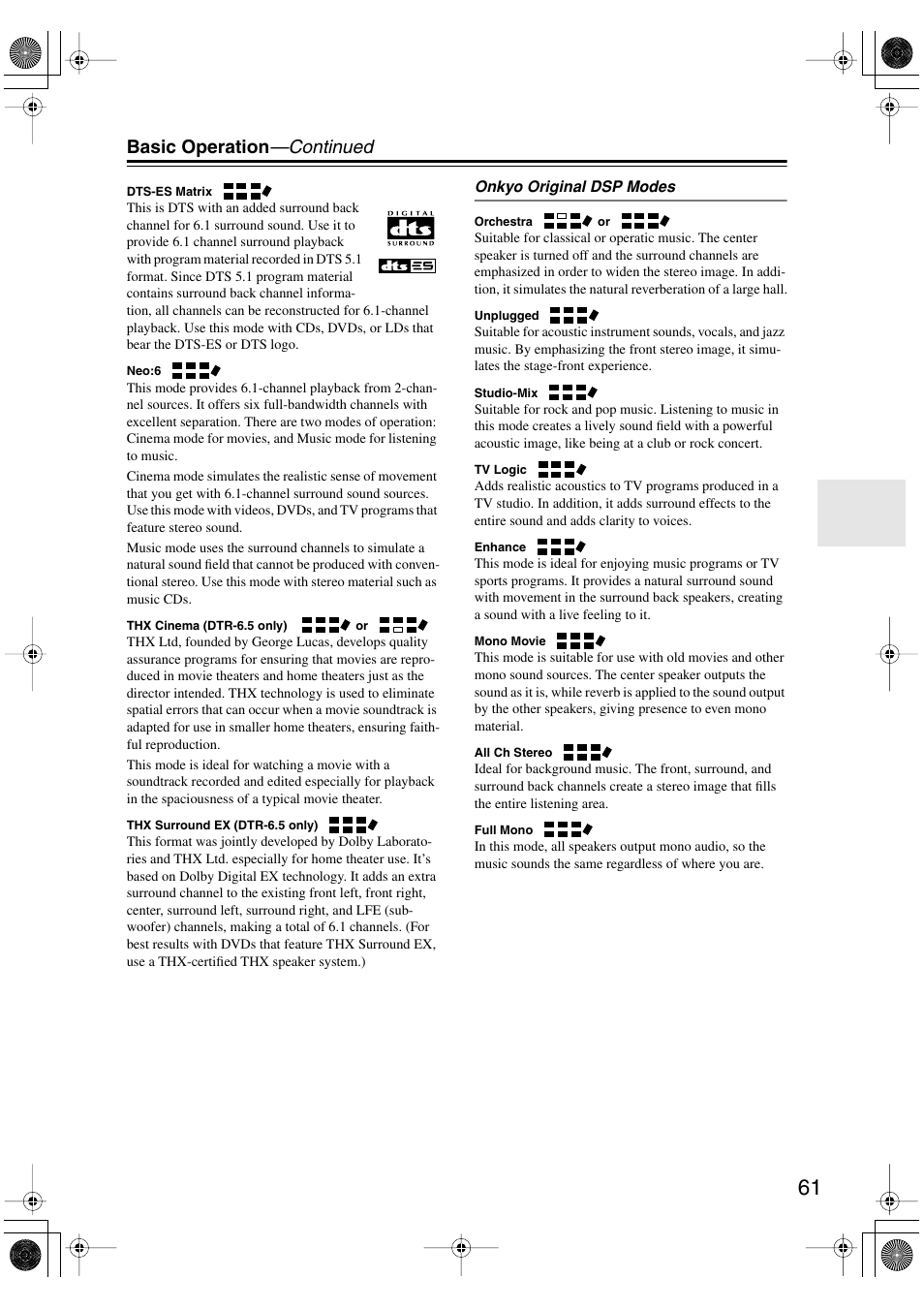 Basic operation —continued | Integra DTR-5.5 User Manual | Page 61 / 96
